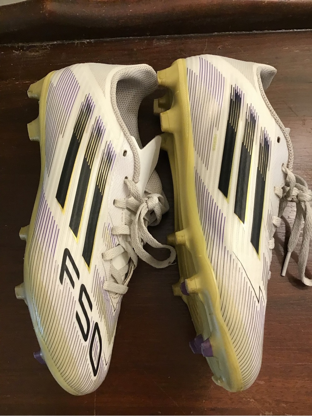 adidas White Soccer Cleats with Yellow & Black Accents